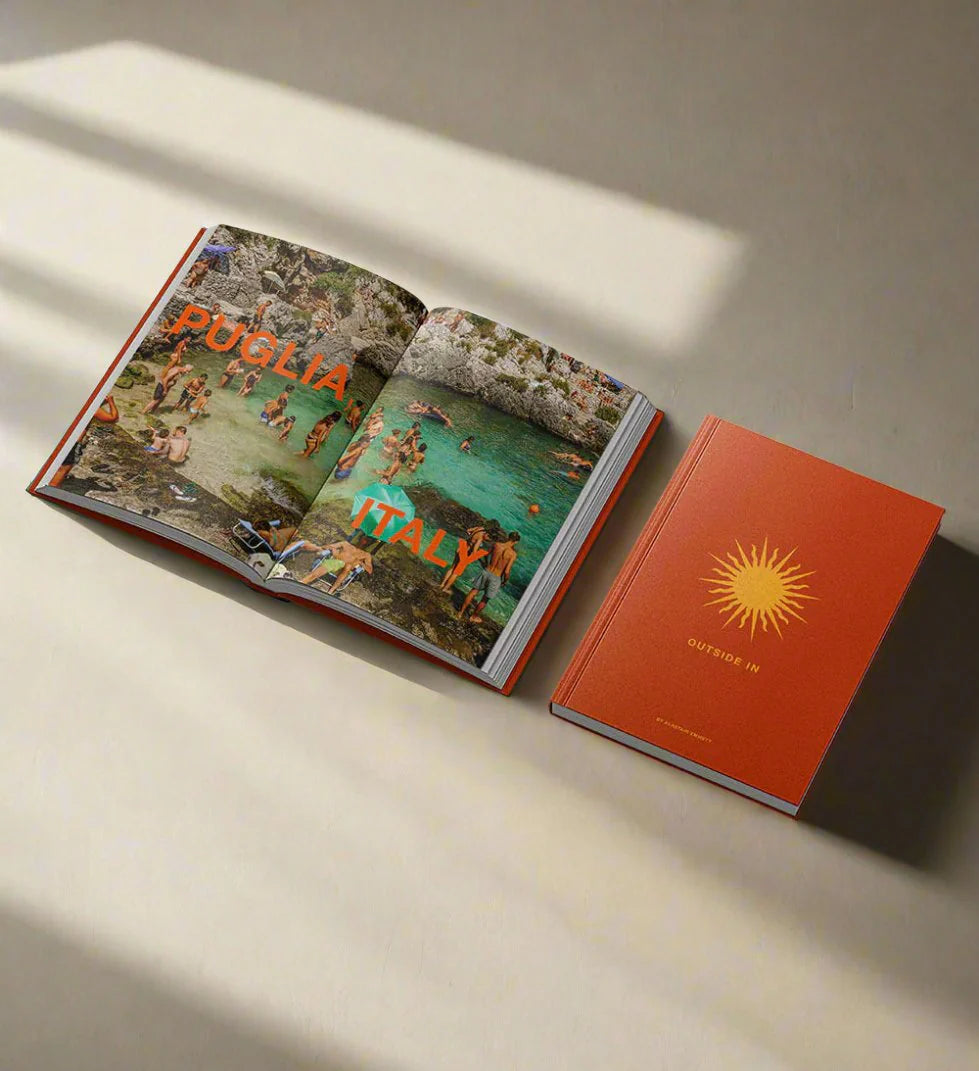 Sunlight hitting an open coffee table book