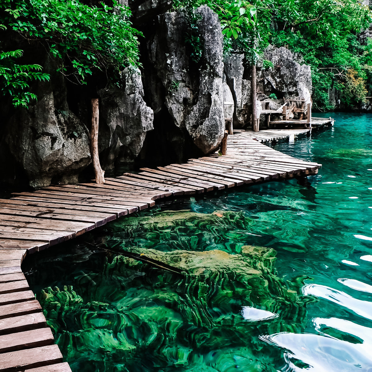 Photo of a boardwalk lake taken at Kayangan Lake, Coron, Philippines. By the water art print collection by Outside In.
