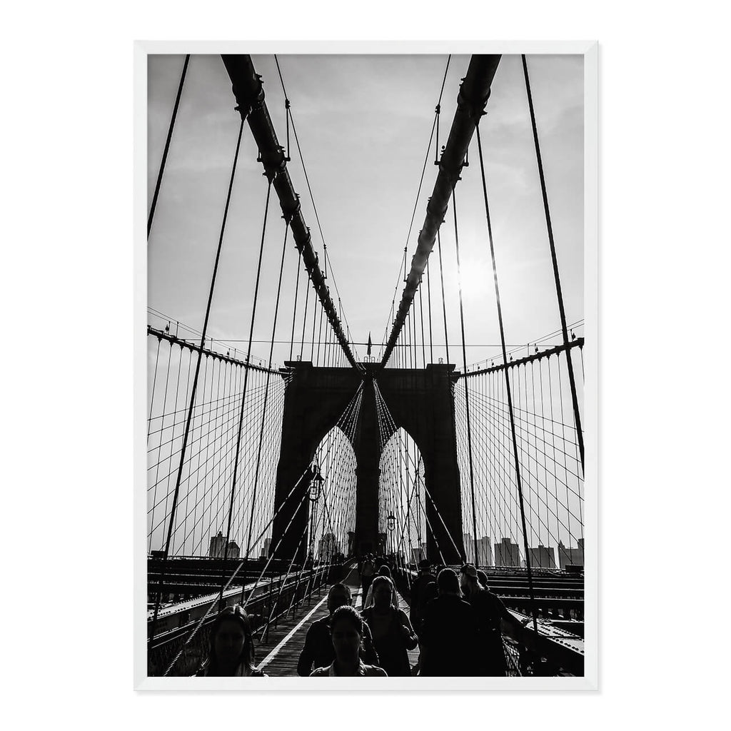 Black & White Brooklyn Bridge Photo Print in A1 White Frame