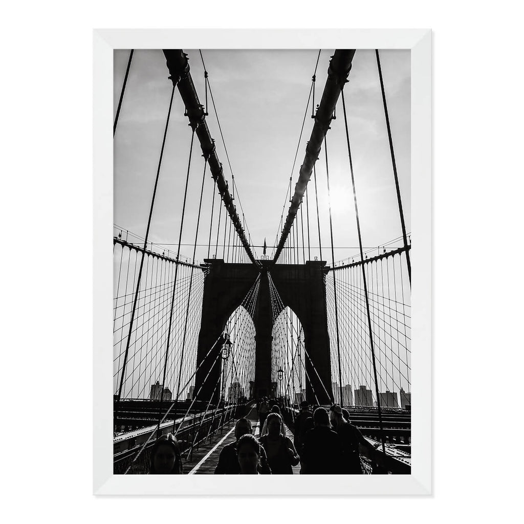 Black & White Brooklyn Bridge Photo Print in A3 White Frame