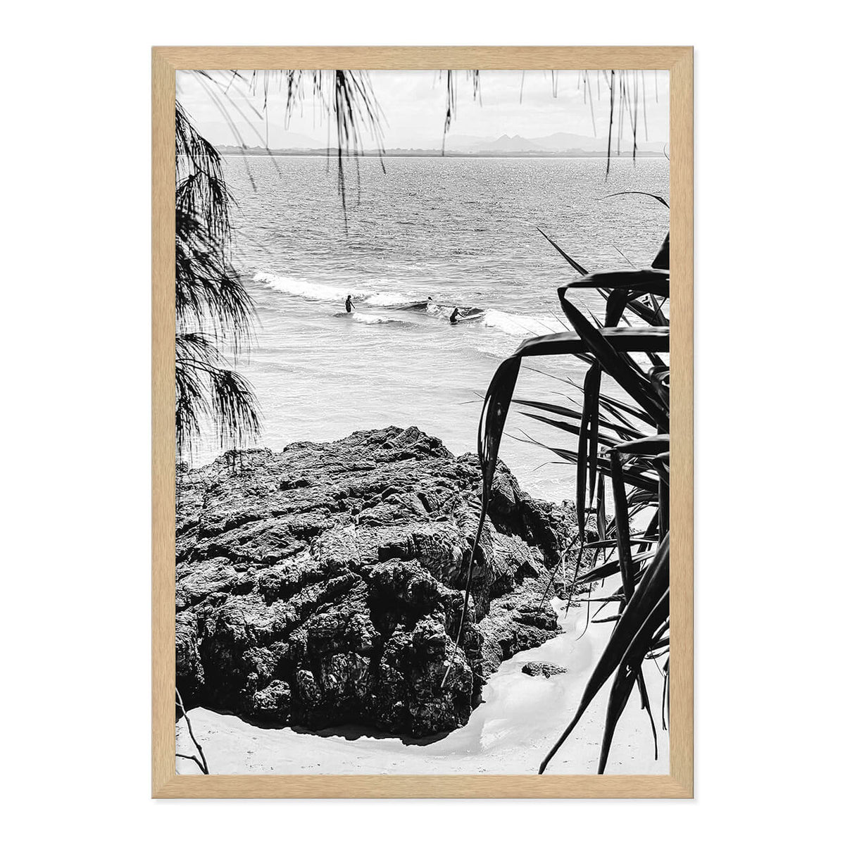 Black & White Byron Bliss Photo Print in A2 Natural Timber Frame
