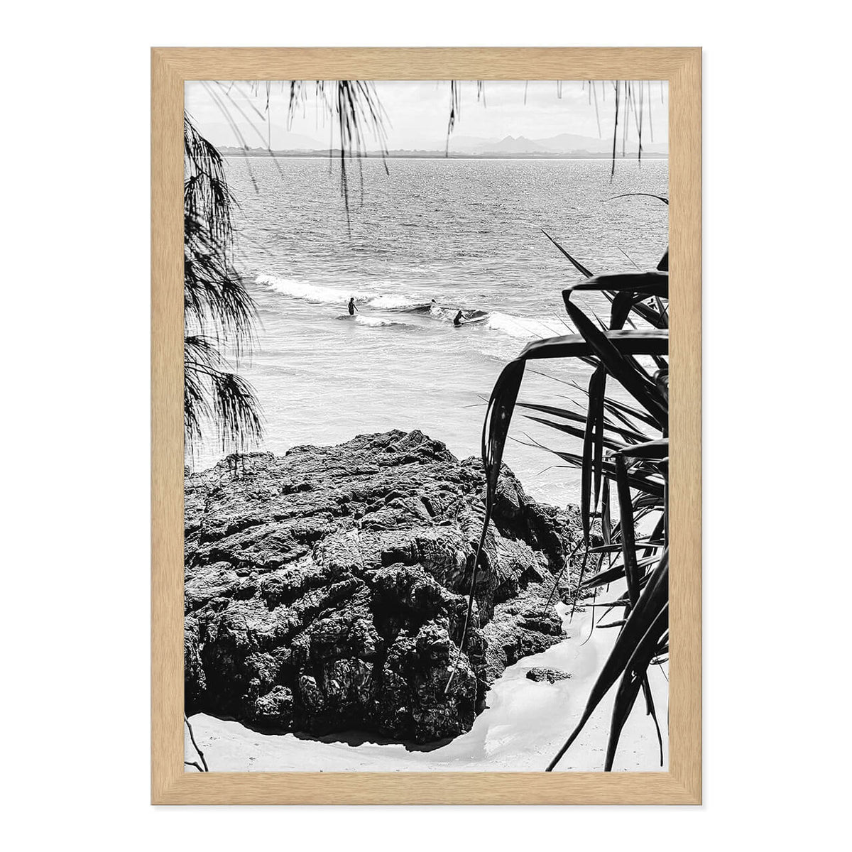 Black & White Byron Bliss Photo Print in A3 Natural Timber Frame