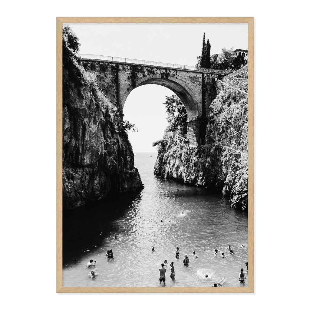 Black & White Fiordo di Furore Photo Print A1 Natural Timber Frame