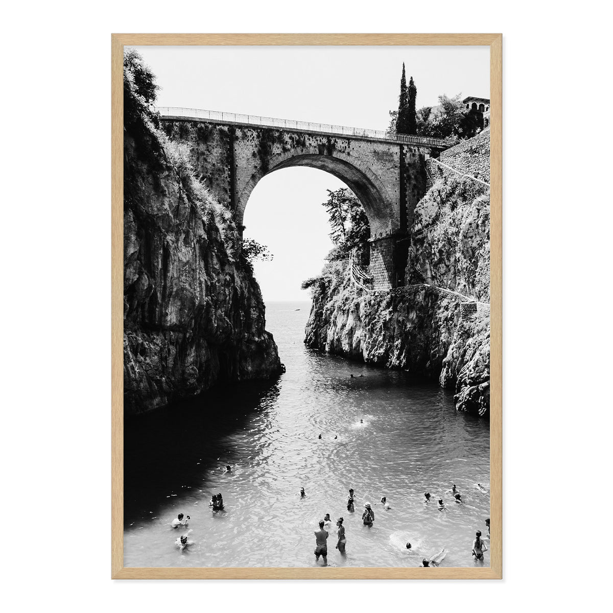 Black & White Fiordo di Furore Photo Print A1 Natural Timber Frame