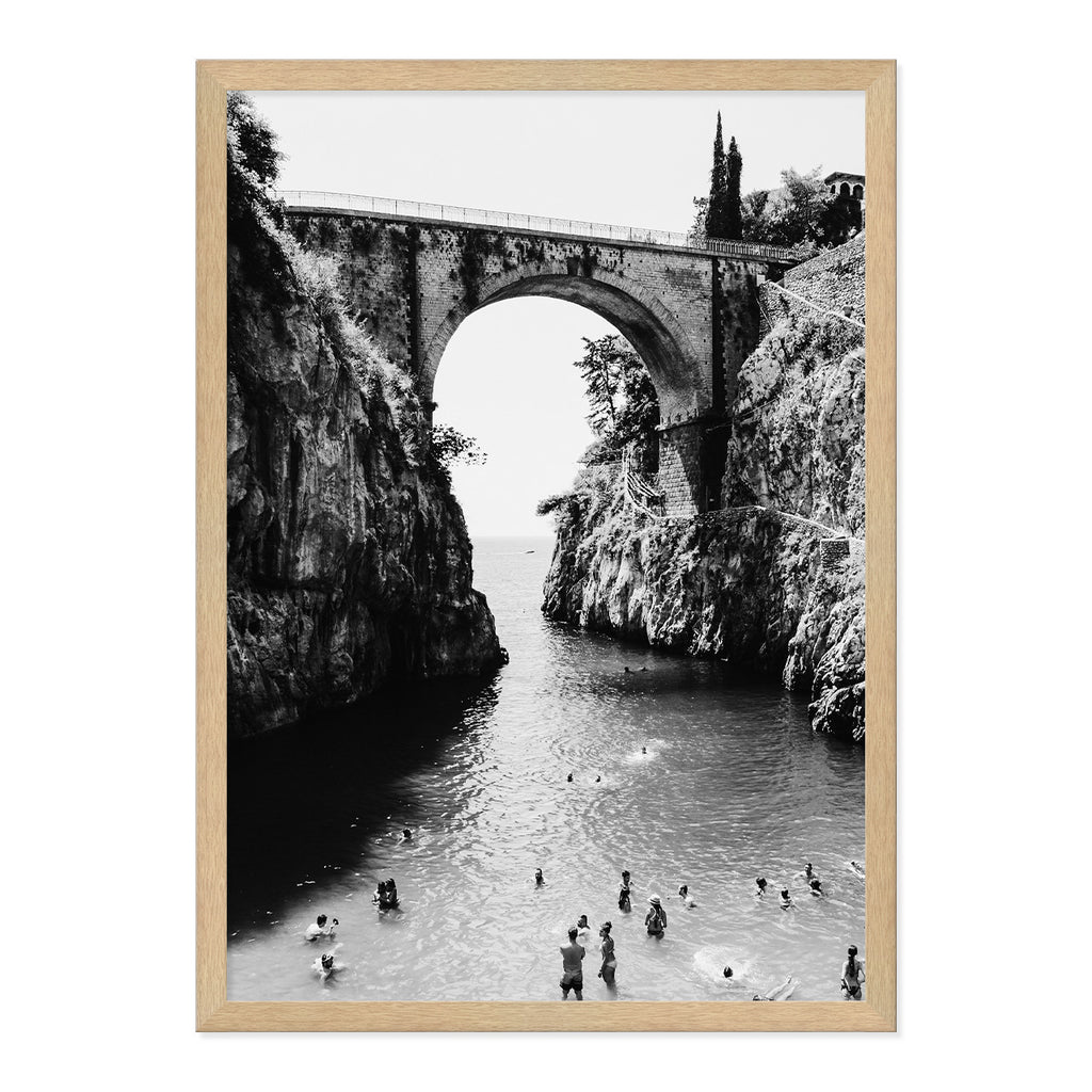 Black & White Fiordo di Furore Photo Print A2 Natural Timber Frame