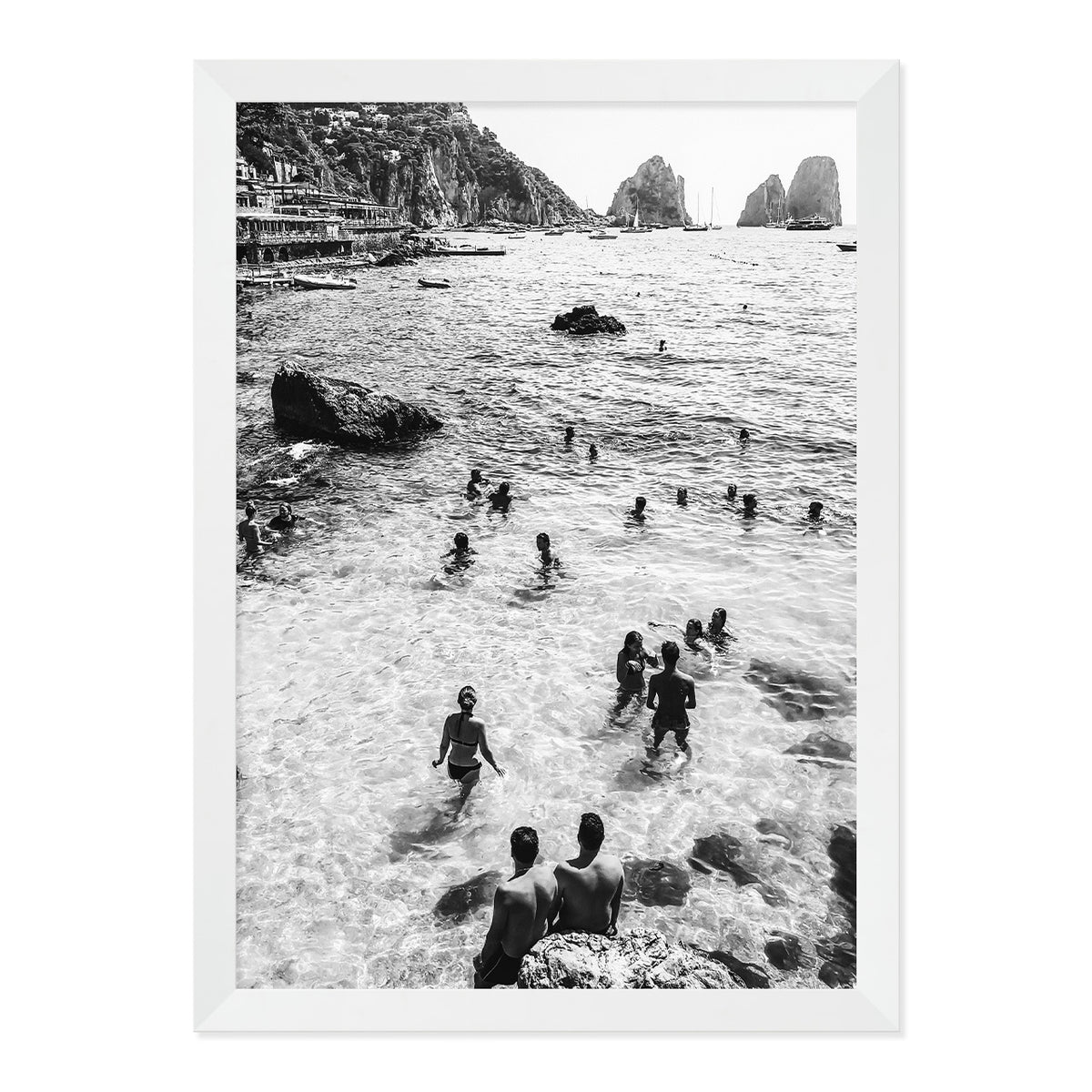 Black & White Italian Summer Print A3 White Frame