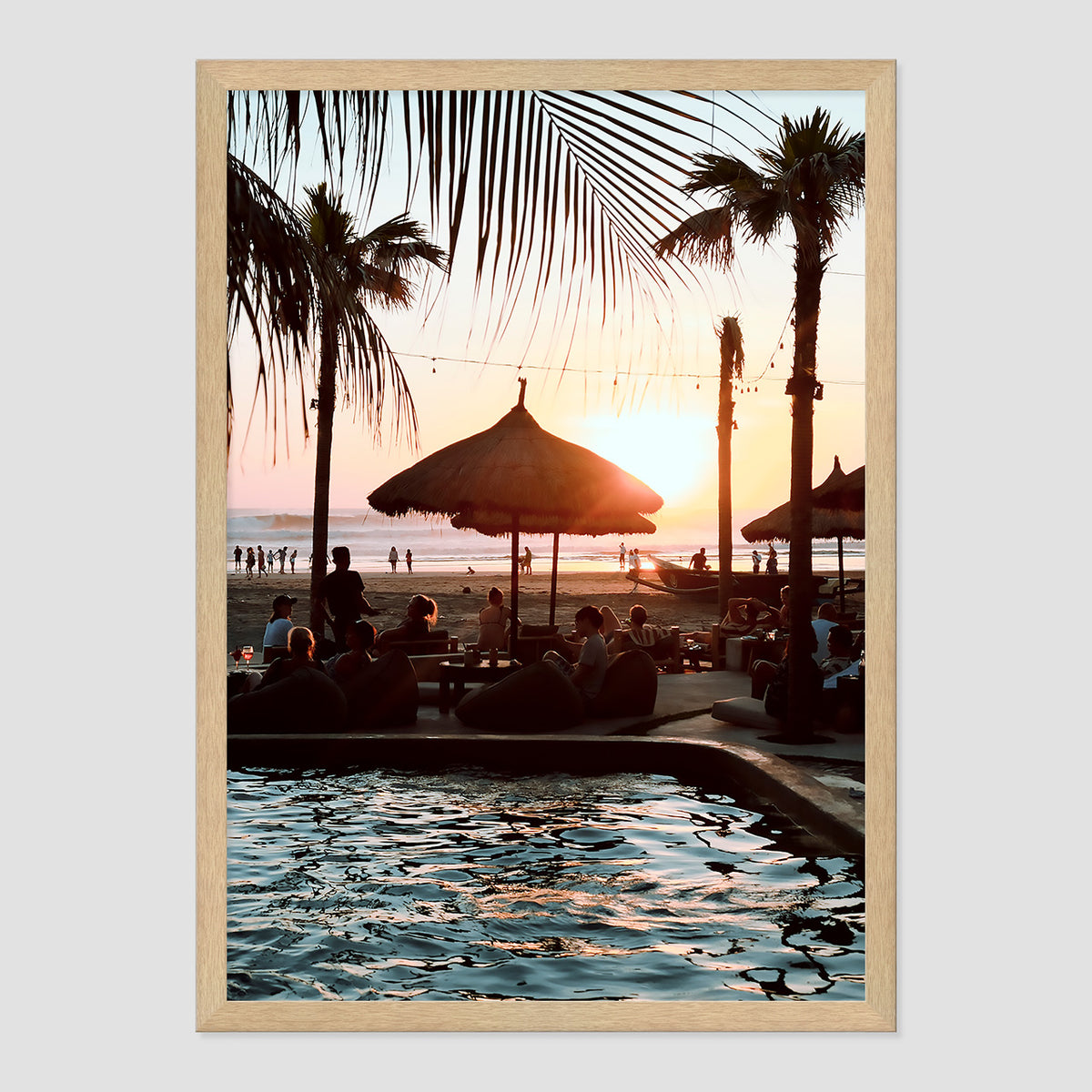 Bali Beach Club Photo Print A2 Natural Timber Frame