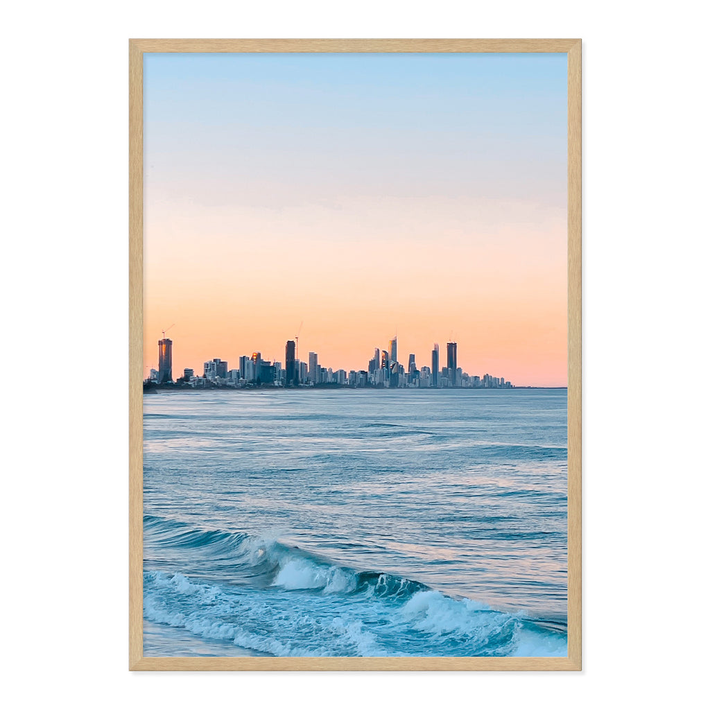 Burleigh Sunsets Photo Print A1 Natural Timber Frame