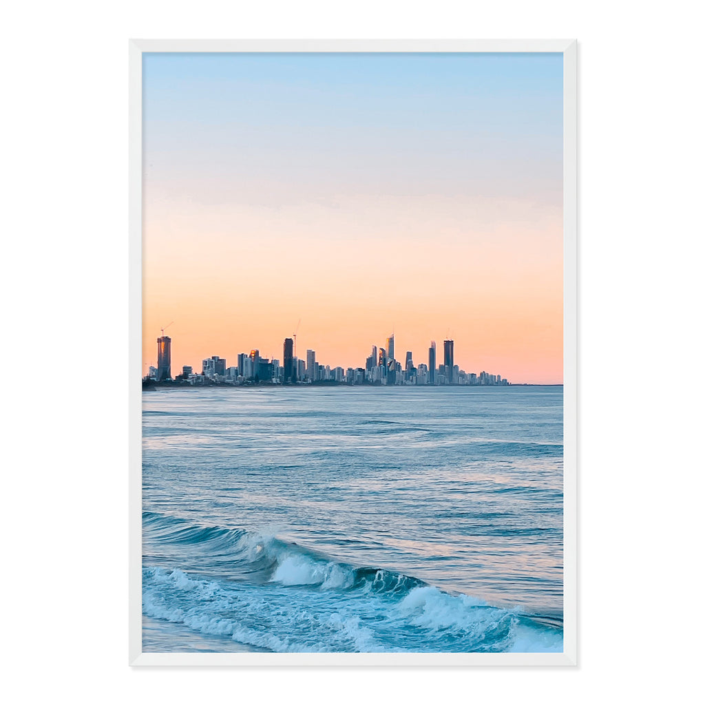 Burleigh Sunsets Photo Print A1 White Frame