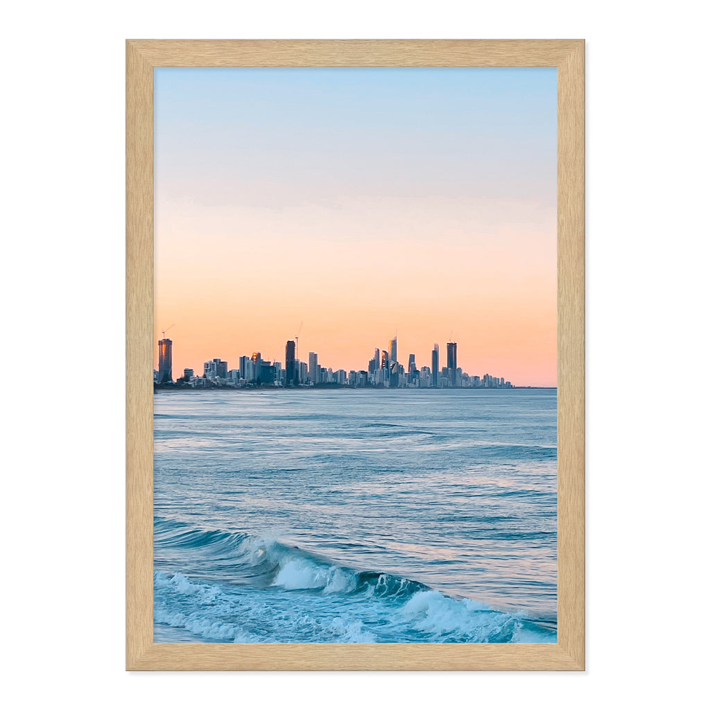Burleigh Sunsets Photo Print A3 Natural Timber Frame