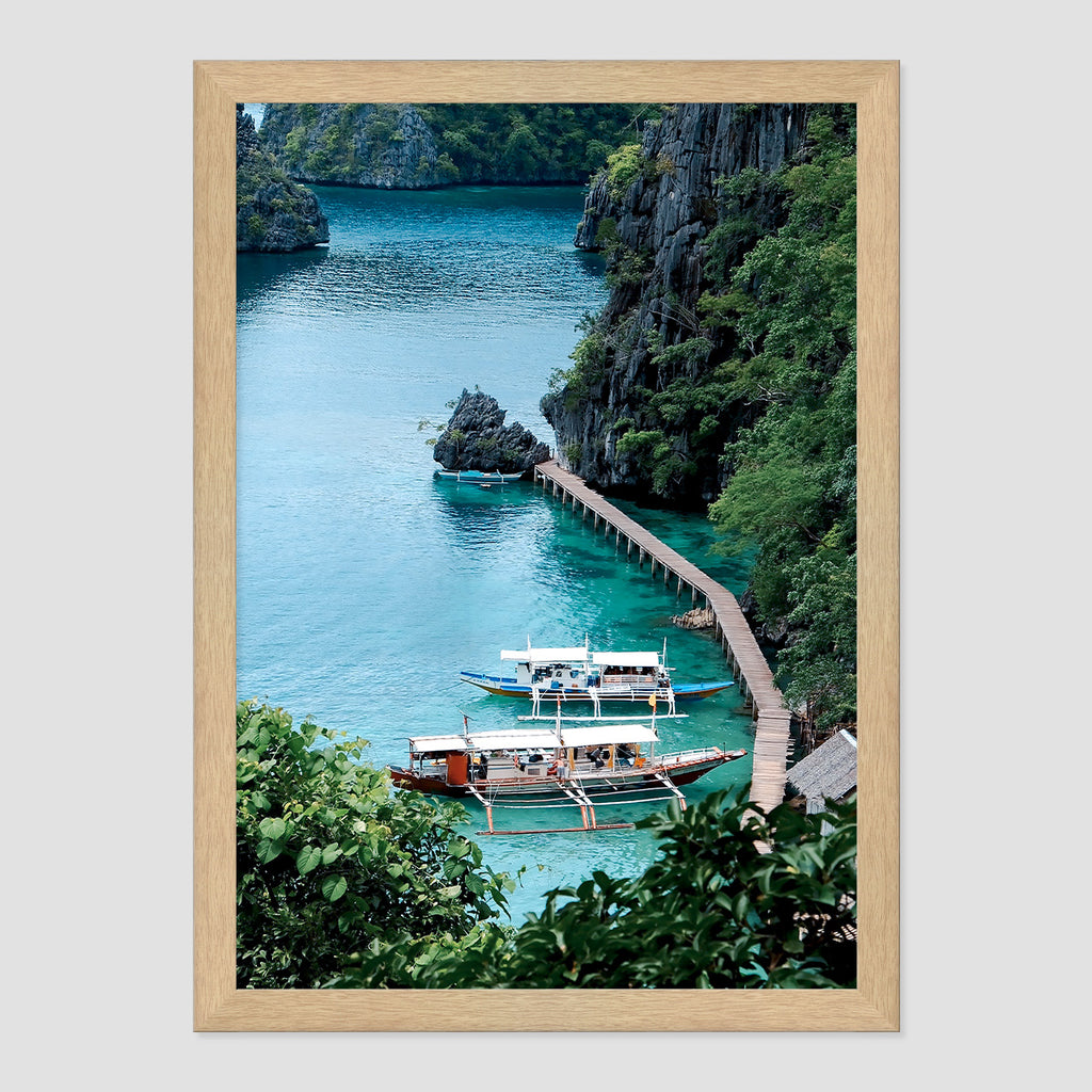 Coron Boats Photo Print A3 Natural Timber Frame