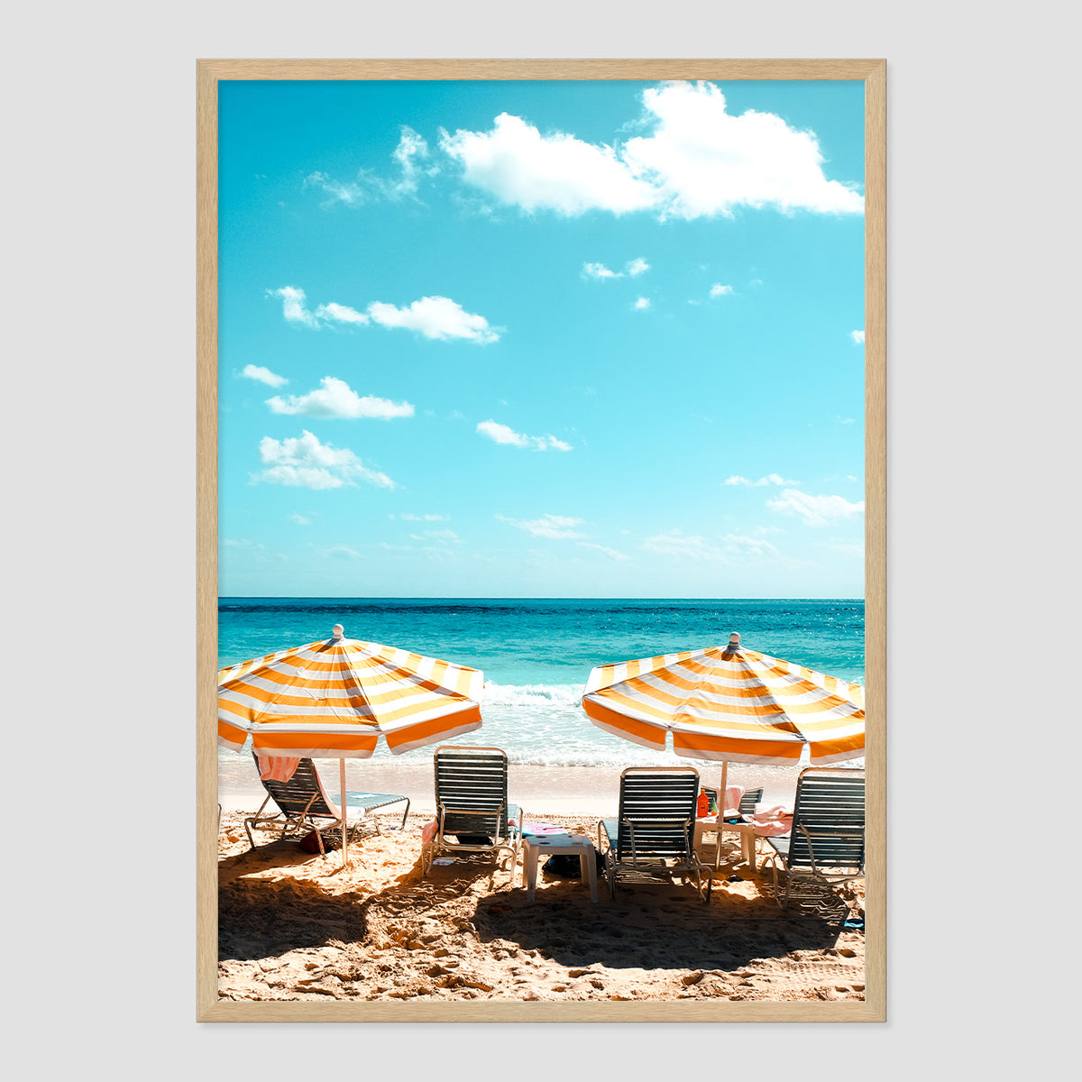 Day at the Beach Photo Print A1 Natural Timber Frame