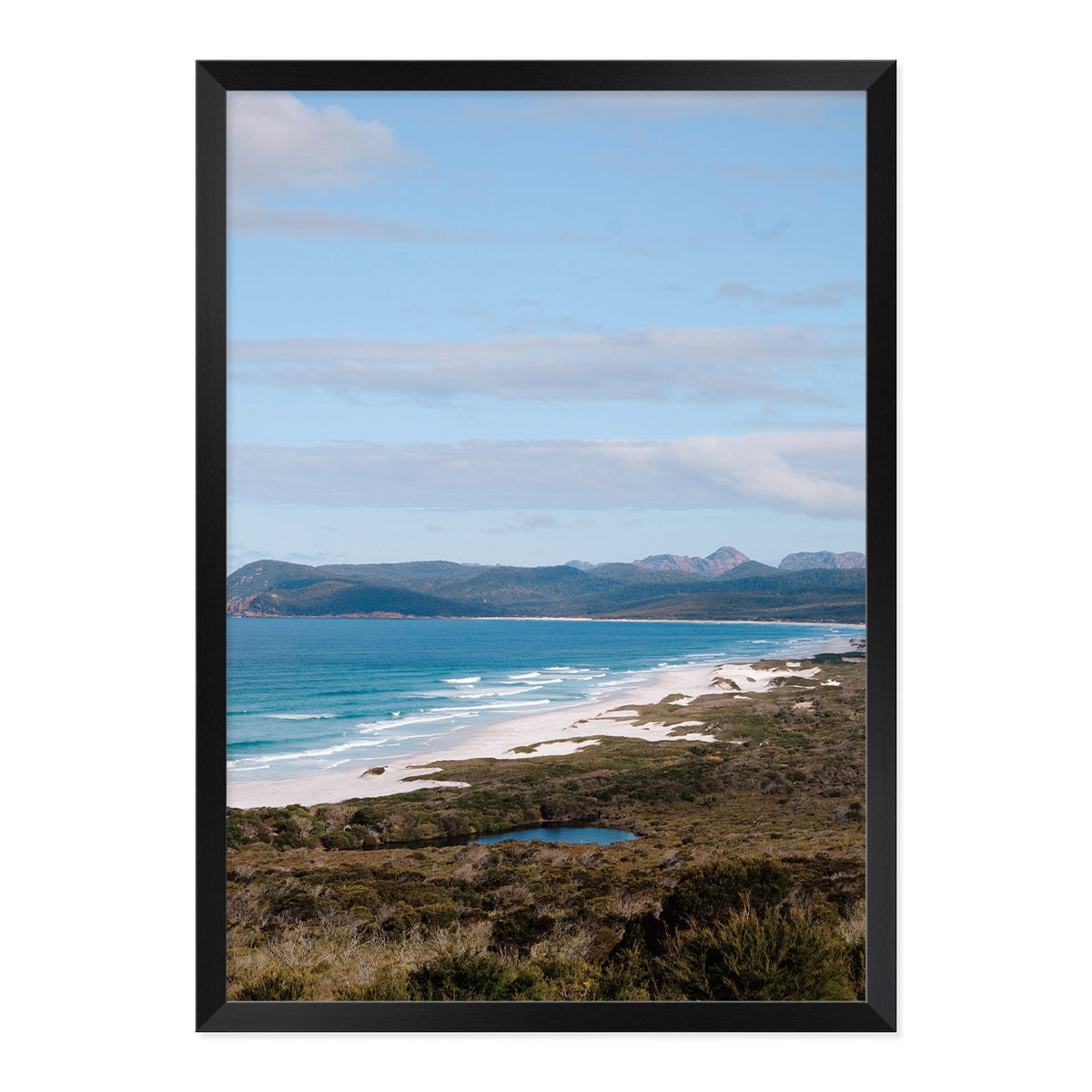 Tasmanian Coastline Photo Print A1 Natural Timber Frame
