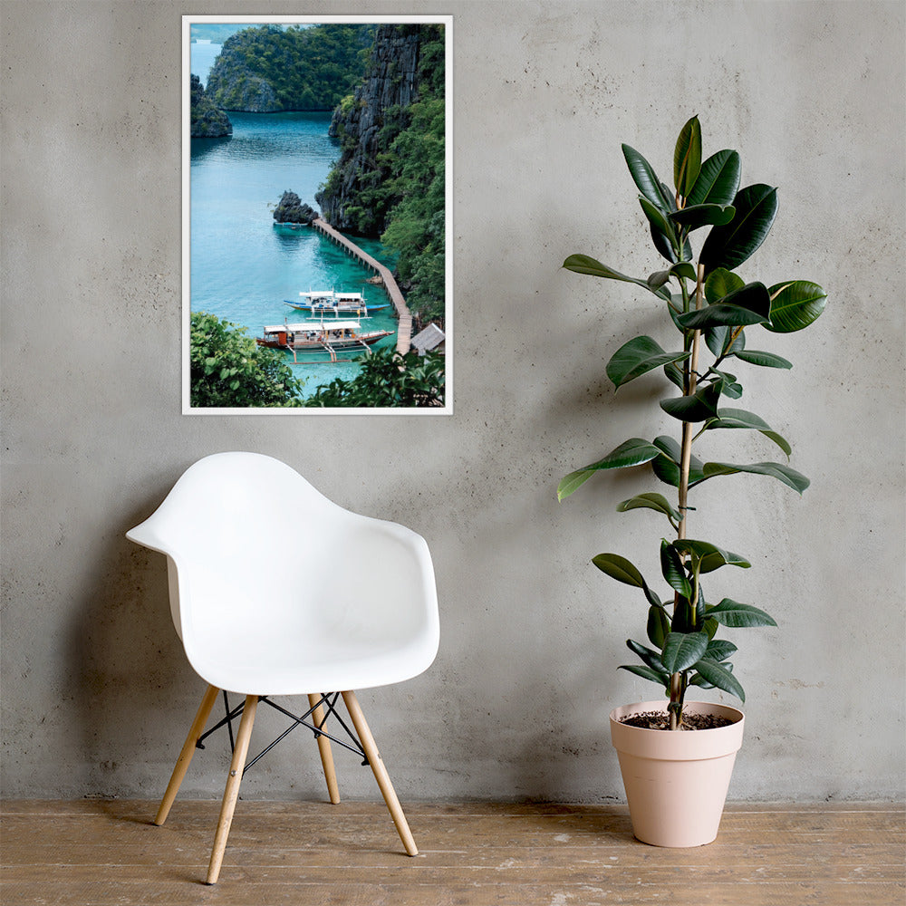 Coron Boats Photo Print A1 White Frame with plant and chair