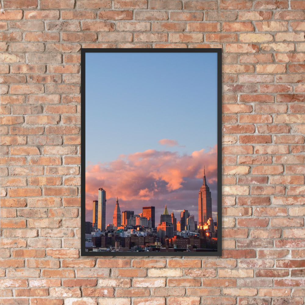 NYC Sunset Photo Print A3 Natural Timber Frame
