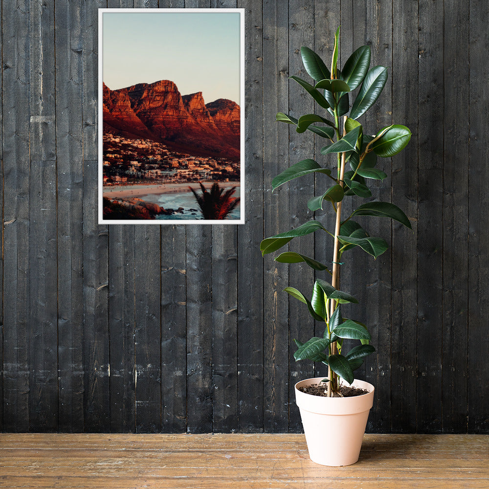 Camps Bay Photo Print A1 White Frame with plant