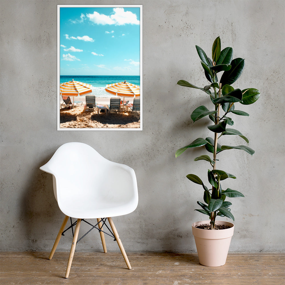 Day at the Beach Photo Print A1 White Frame with plant and chair